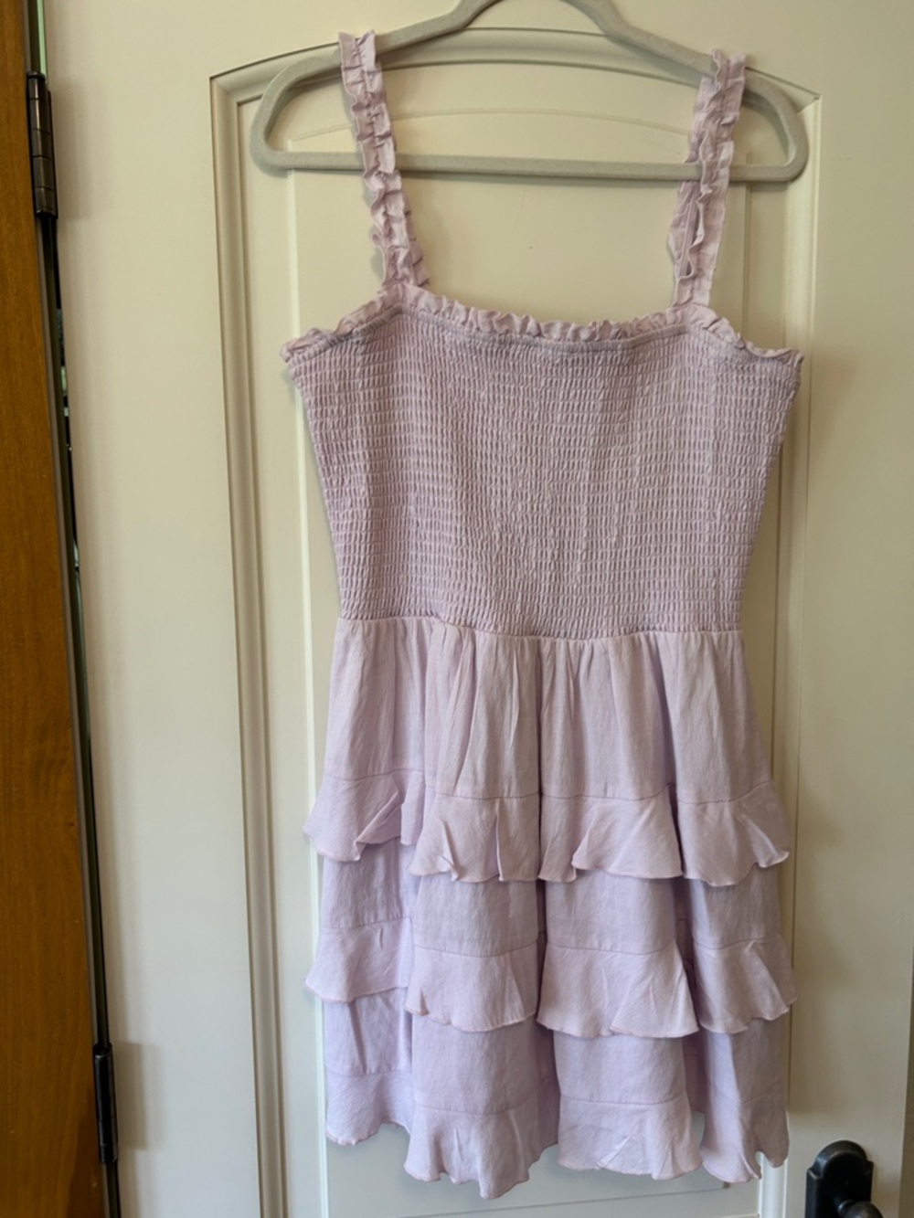 Altar'd State Light Lilac Smocked Sundress with Ruffle Straps & Tie Cutout Back